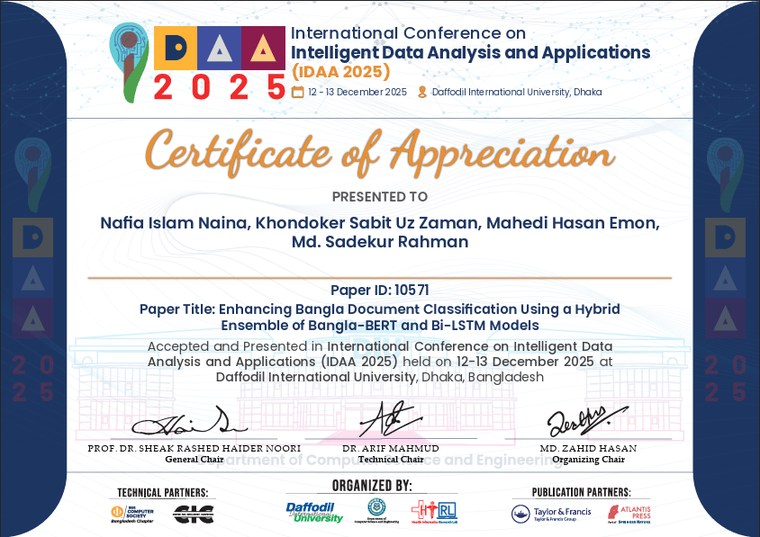 Certificate of Appreciation – IDAA 2025 International Conference
